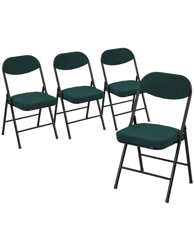 HOMCOM Set of Four Folding Corduroy Seat Chairs - Teal