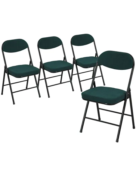 HOMCOM Set of Four Folding Corduroy Seat Chairs - Teal