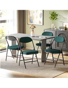 HOMCOM Set of Four Folding Corduroy Seat Chairs - Teal 2