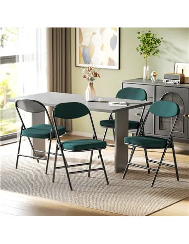 HOMCOM Set of Four Folding Corduroy Seat Chairs - Teal
