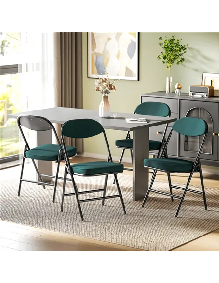 HOMCOM Set of Four Folding Corduroy Seat Chairs - Teal