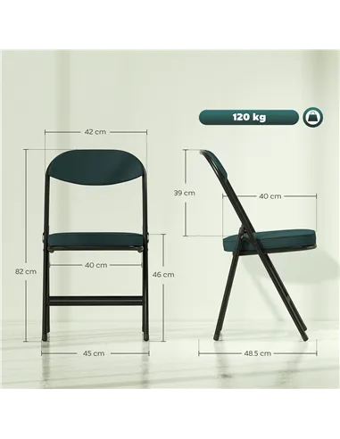 HOMCOM Set of Four Folding Corduroy Seat Chairs - Teal