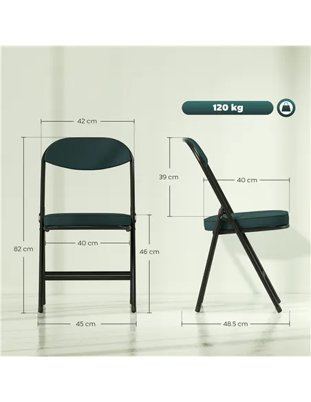 HOMCOM Set of Four Folding Corduroy Seat Chairs - Teal