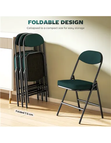 HOMCOM Set of Four Folding Corduroy Seat Chairs - Teal