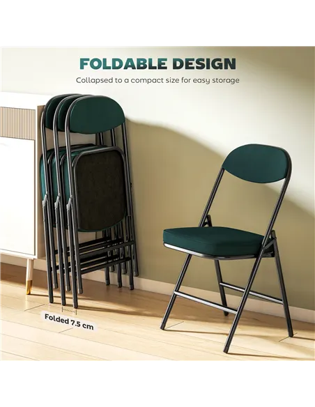 HOMCOM Set of Four Folding Corduroy Seat Chairs - Teal