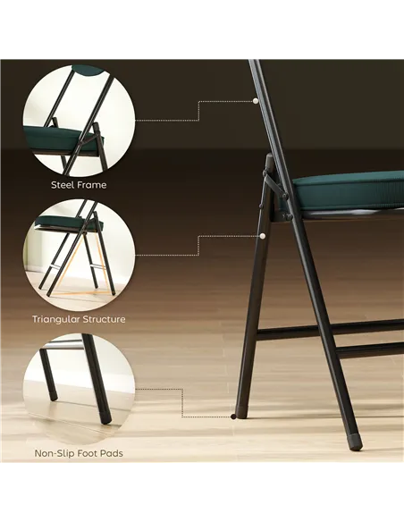 HOMCOM Set of Four Folding Corduroy Seat Chairs - Teal