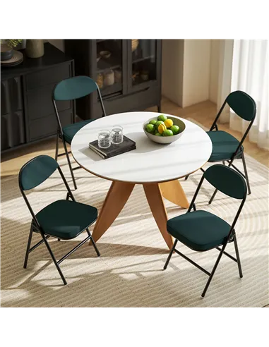 HOMCOM Set of Four Folding Corduroy Seat Chairs - Teal