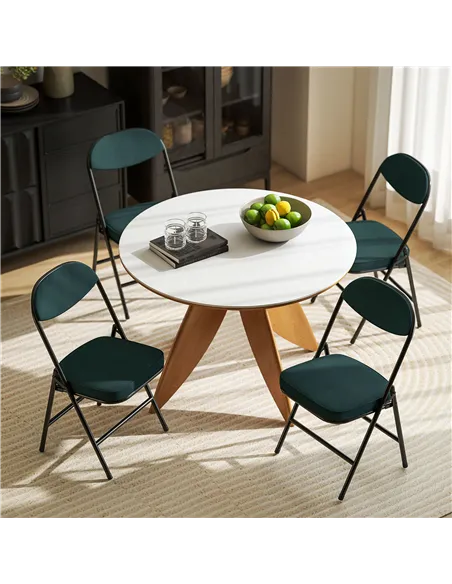 HOMCOM Set of Four Folding Corduroy Seat Chairs - Teal