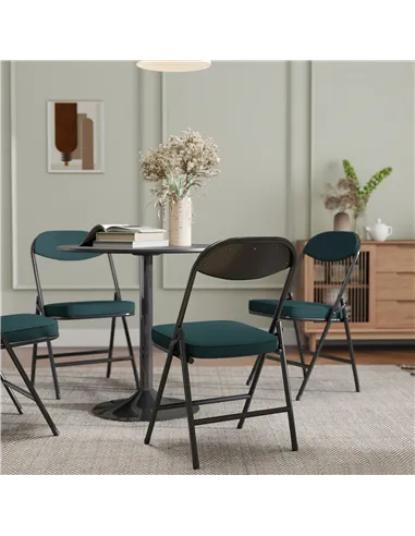 HOMCOM Set of Four Folding Corduroy Seat Chairs - Teal