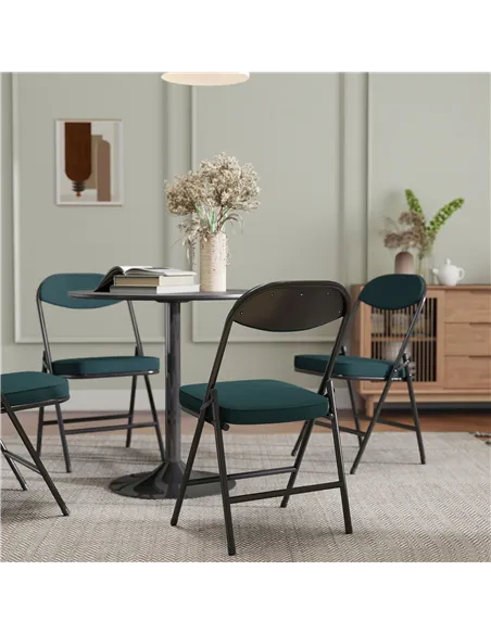 HOMCOM Set of Four Folding Corduroy Seat Chairs - Teal