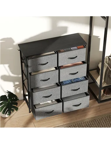 HOMCOM Chest of Eight Fabric Drawers - Charcoal Grey