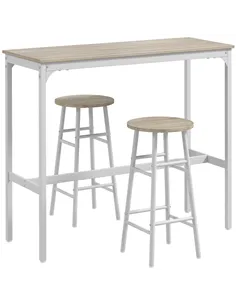 HOMCOM 3 Piece Bar Table Set with 2 Stools, Industrial Bar Table and Stool, Dining Table and Chair, Oak