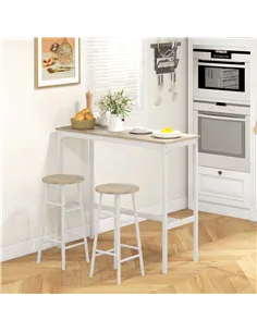 HOMCOM 3 Piece Bar Table Set with 2 Stools, Industrial Bar Table and Stool, Dining Table and Chair, Oak 2