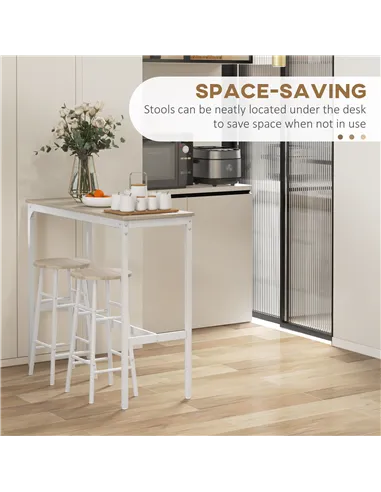 HOMCOM 3 Piece Bar Table Set with 2 Stools, Industrial Bar Table and Stool, Dining Table and Chair, Oak