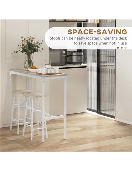 HOMCOM 3 Piece Bar Table Set with 2 Stools, Industrial Bar Table and Stool, Dining Table and Chair, Oak