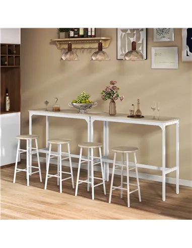 HOMCOM 3 Piece Bar Table Set with 2 Stools, Industrial Bar Table and Stool, Dining Table and Chair, Oak