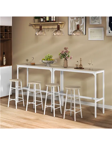 HOMCOM 3 Piece Bar Table Set with 2 Stools, Industrial Bar Table and Stool, Dining Table and Chair, Oak