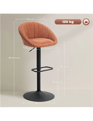 HOMCOM Set of Two Relaxed Tub Bar Stools - Orange