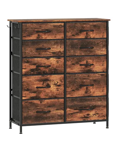HOMCOM Chest of Ten Fabric Drawers - Rustic Brown