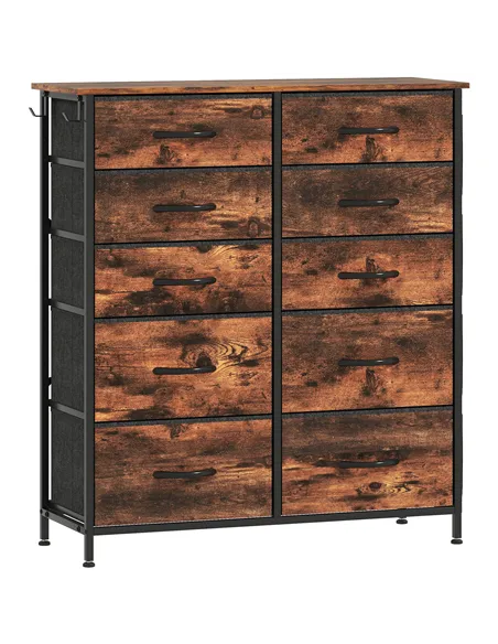 HOMCOM Chest of Ten Fabric Drawers - Rustic Brown