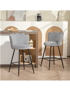 HOMCOM Set of Two Velvet-Feel Lotus Bar Stools - Grey 2