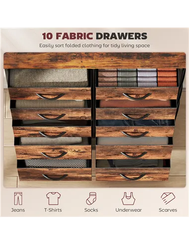 HOMCOM Chest of Ten Fabric Drawers - Rustic Brown