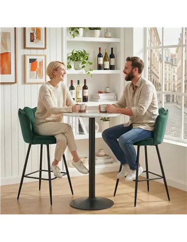 HOMCOM Set of Two Velvet-Feel Lotus Bar Stools - Dark Green