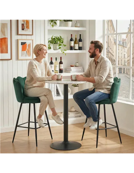 HOMCOM Set of Two Velvet-Feel Lotus Bar Stools - Dark Green