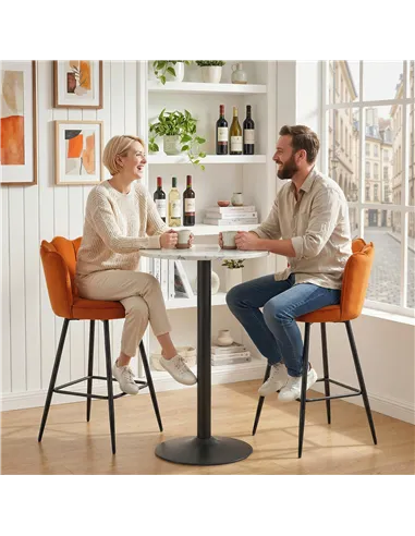 HOMCOM Set of Two Velvet-Feel Lotus Bar Stools - Orange