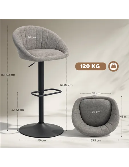 HOMCOM Set of Two Relaxed Tub Bar Stools - Grey