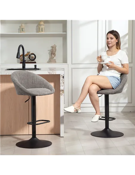 HOMCOM Set of Two Relaxed Tub Bar Stools - Grey