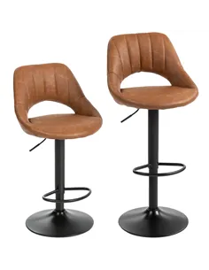 HOMCOM Bar Stools Set of 2, PU Leather Swivel Barstools with Backrest and Footrest for Kitchen, Counter, Breakfast Bar, Brown