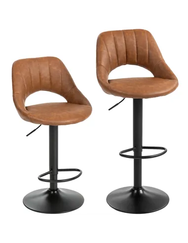 HOMCOM Bar Stools Set of 2, PU Leather Swivel Barstools with Backrest and Footrest for Kitchen, Counter, Breakfast Bar, Brown