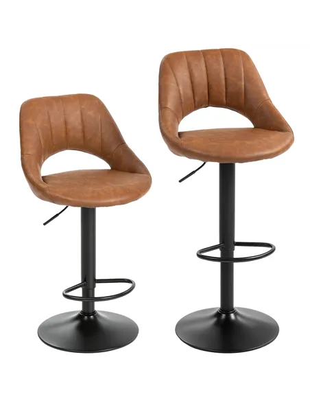 HOMCOM Bar Stools Set of 2, PU Leather Swivel Barstools with Backrest and Footrest for Kitchen, Counter, Breakfast Bar, Brown