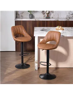 HOMCOM Bar Stools Set of 2, PU Leather Swivel Barstools with Backrest and Footrest for Kitchen, Counter, Breakfast Bar, Brown 2