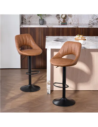 HOMCOM Bar Stools Set of 2, PU Leather Swivel Barstools with Backrest and Footrest for Kitchen, Counter, Breakfast Bar, Brown