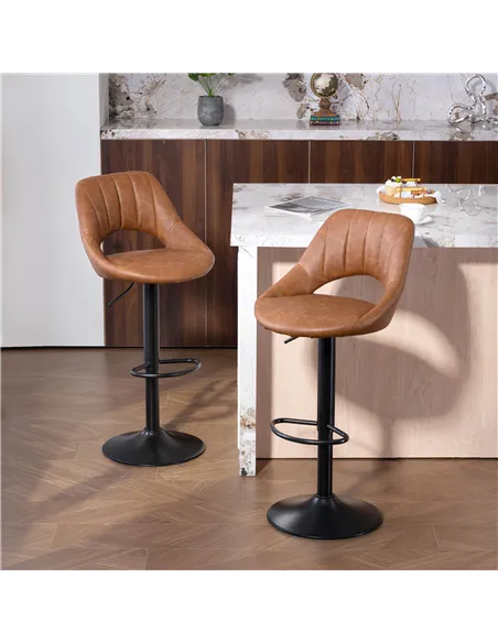 HOMCOM Bar Stools Set of 2, PU Leather Swivel Barstools with Backrest and Footrest for Kitchen, Counter, Breakfast Bar, Brown