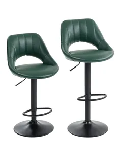 HOMCOM Set of Two Faux Leather Bar Stools - Dark Green