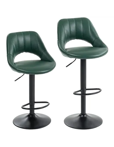 HOMCOM Set of Two Faux Leather Bar Stools - Dark Green