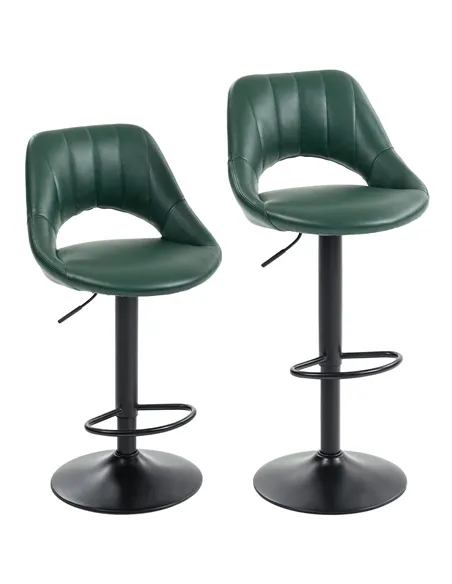 HOMCOM Set of Two Faux Leather Bar Stools - Dark Green