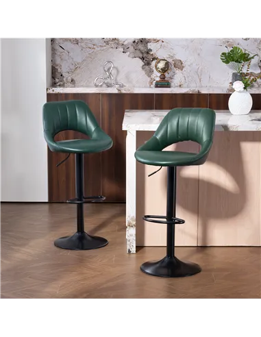 HOMCOM Set of Two Faux Leather Bar Stools - Dark Green