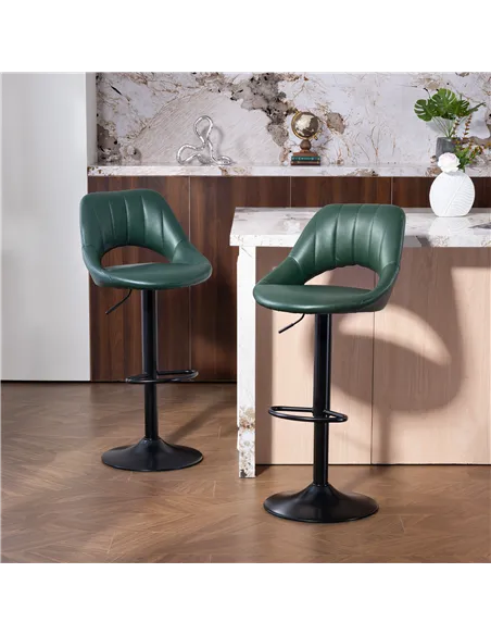 HOMCOM Set of Two Faux Leather Bar Stools - Dark Green