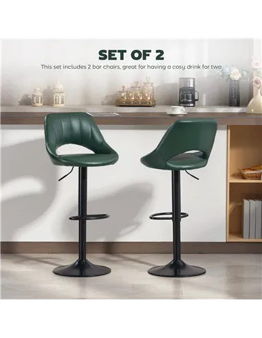 HOMCOM Set of Two Faux Leather Bar Stools - Dark Green