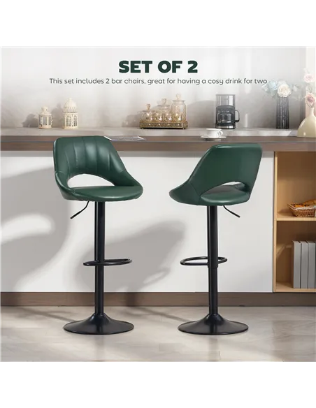 HOMCOM Set of Two Faux Leather Bar Stools - Dark Green