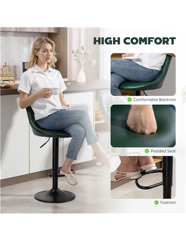 HOMCOM Set of Two Faux Leather Bar Stools - Dark Green