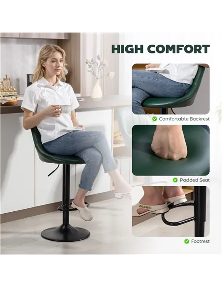 HOMCOM Set of Two Faux Leather Bar Stools - Dark Green