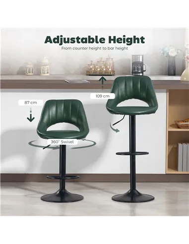 HOMCOM Set of Two Faux Leather Bar Stools - Dark Green