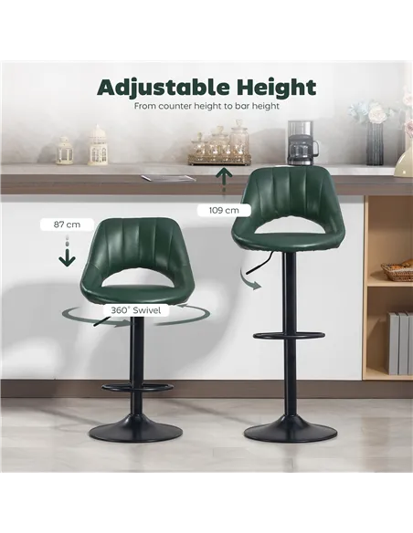 HOMCOM Set of Two Faux Leather Bar Stools - Dark Green