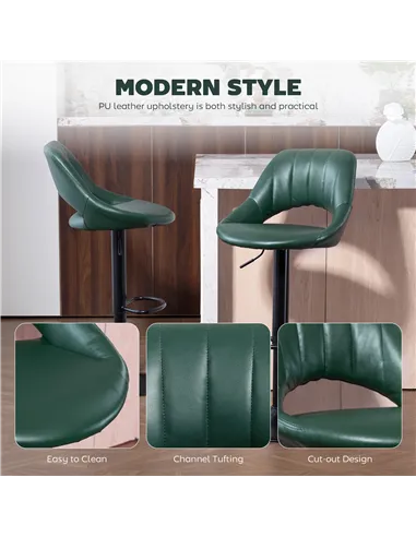 HOMCOM Set of Two Faux Leather Bar Stools - Dark Green