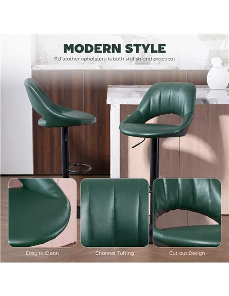HOMCOM Set of Two Faux Leather Bar Stools - Dark Green